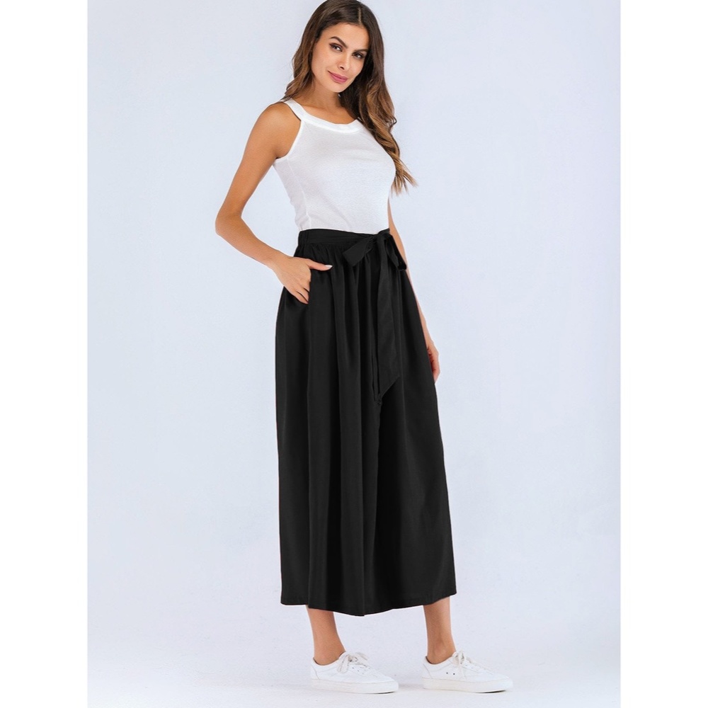 Belted Buttoned Through Long Black Skirt - Picture 4 of 5